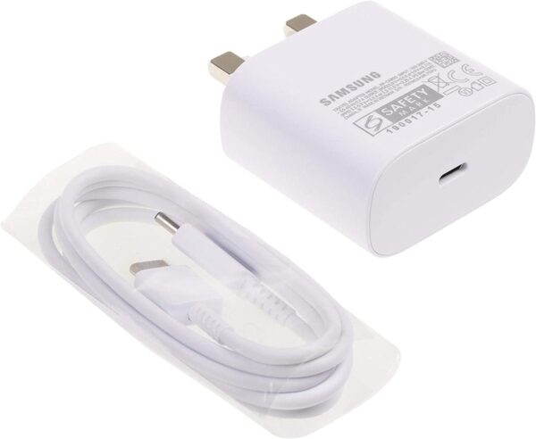 Samsung Super Fast 3-Pin charger. Type-C to Type-C Cable (5 A) - White/ Black