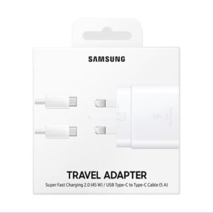 Samsung Super Fast 3-Pin charger. Type-C to Type-C Cable (5 A) - White/ Black